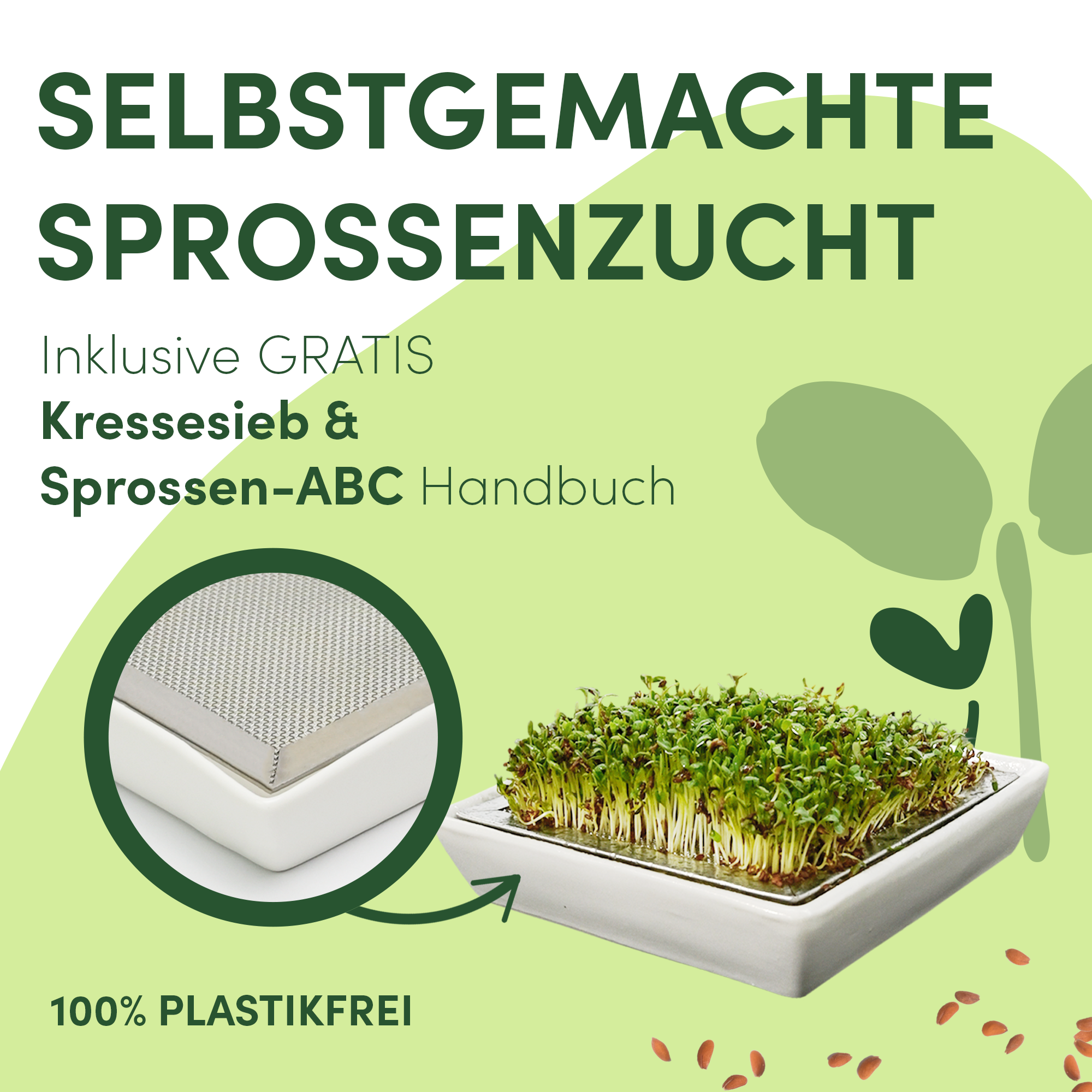 Sprossenglas 2er Set mit Keramikschale + Kressesieb + 3 x Saatgut