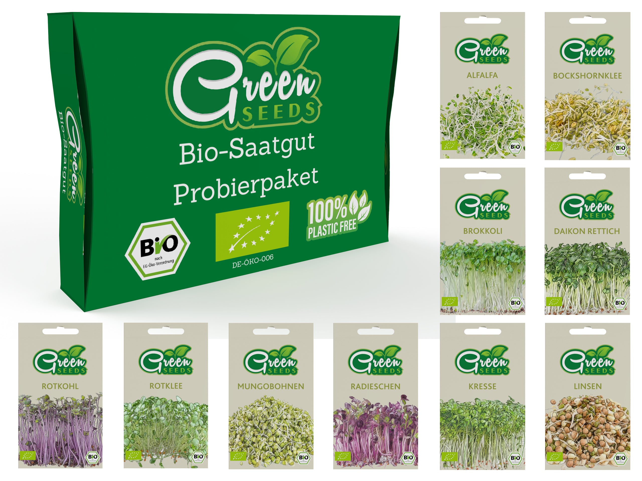 Bio-Saatgut Probierpaket 10er Set Keimlinge und Sprossen selber ziehen